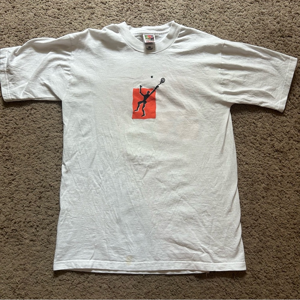 Vintage Fruit of the Loom White Short Sleeve Tee with Colorful Tennis Silhouette